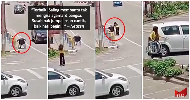 Tak sampai hati, wanita sanggup berhenti kereta & bantu nenek ‘berkerusi roda’ tepi jalan