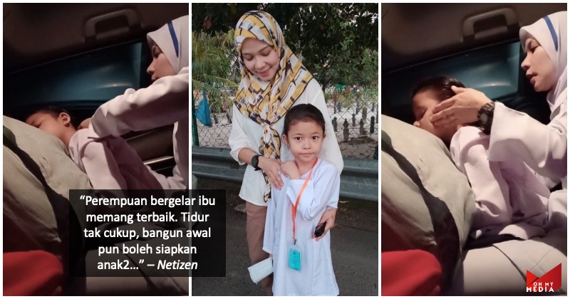 Kasih ibu, hari2 gigih bangun awal siapkan anak dalam kereta sebelum kerja