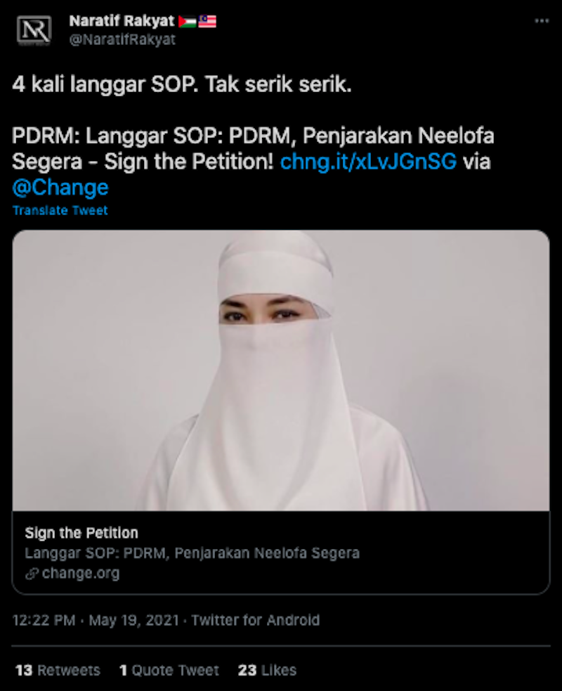 Neelofa petisyen Hampir 60,000