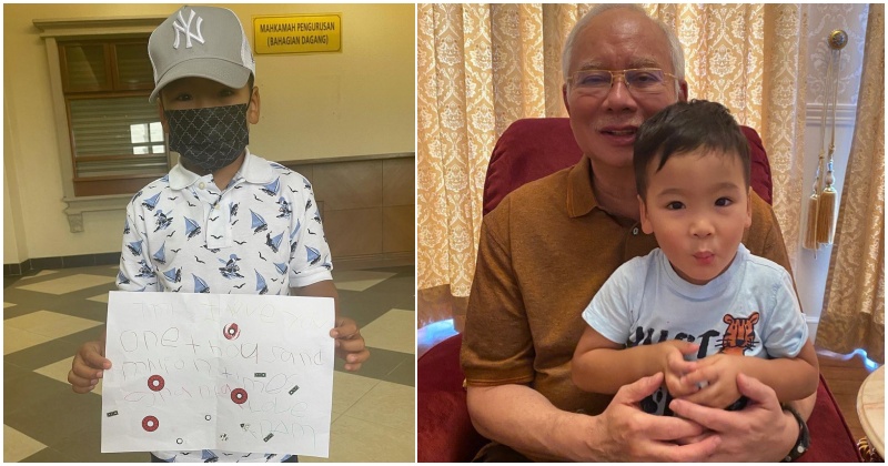 “Rindu & sayang atuk!” – Cucu Najib Razak tunggu di mahkamah awal pagi