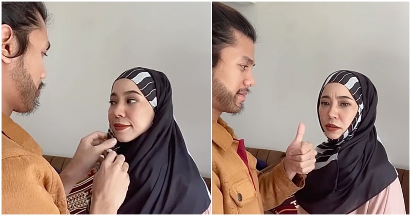 Da’i Syed buat tutorial hijab pada isteri, tapi wajah Hana pula tak puas hati