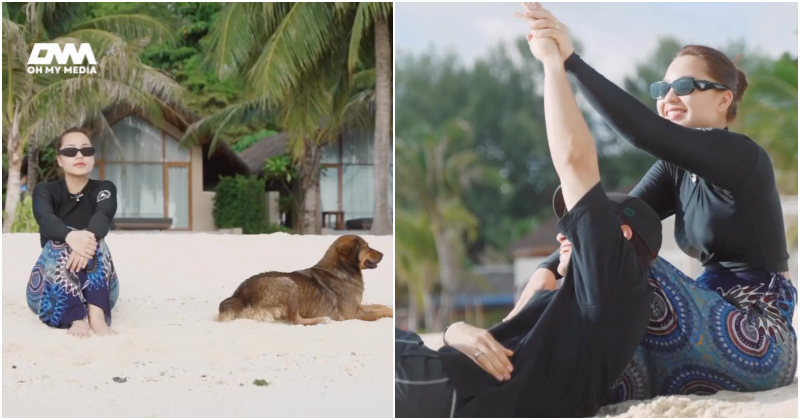 Nikmati ‘honeymoon’ dengan suami di pantai, Janna Nick ditemani anjing comel