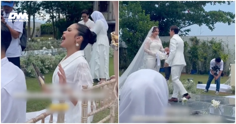 Rakan-rakan jerit suruh pengantin ‘kiss’, netizen kata patut la Ustaz Wadi balik awal