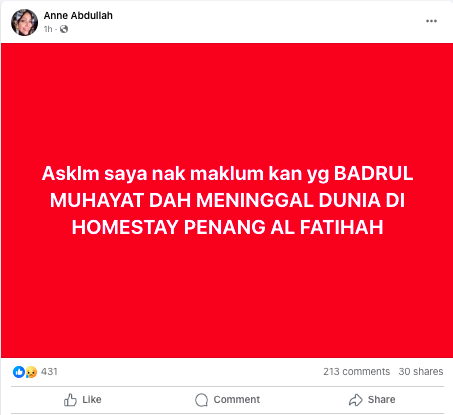 Badrul Muhayat meninggal dunia