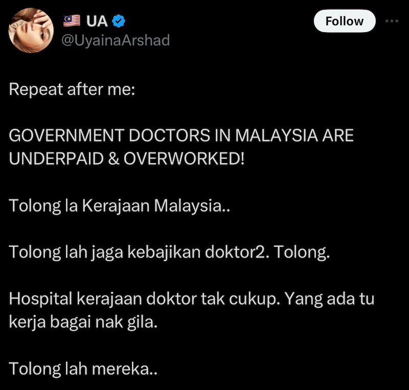 Uyaina Arshad kasihan nasib doktor