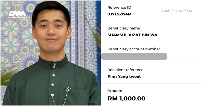 Pinn Yang transfer RM1,000 kepada individu bertuah, token penghargaan kongsi kisah kehidupannya