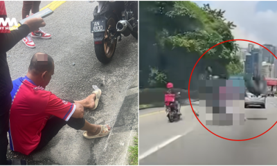 Lelaki tercampak atas jalan raya