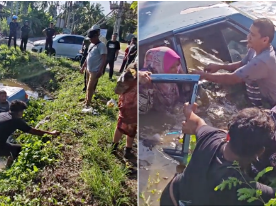 empat penumpang Proton Saga jatuh