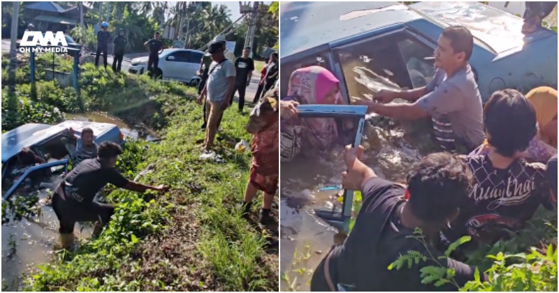 empat penumpang Proton Saga jatuh