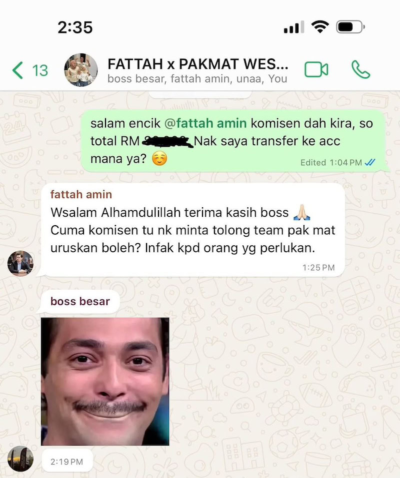 Fattah Amin tolak komisen