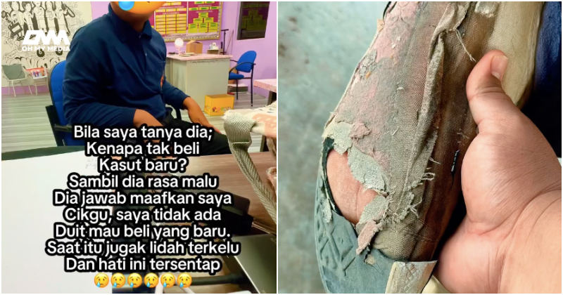 Tiada duit, pelajar pakai kasut lusuh, kotor & tapak berlubang ke sekolah