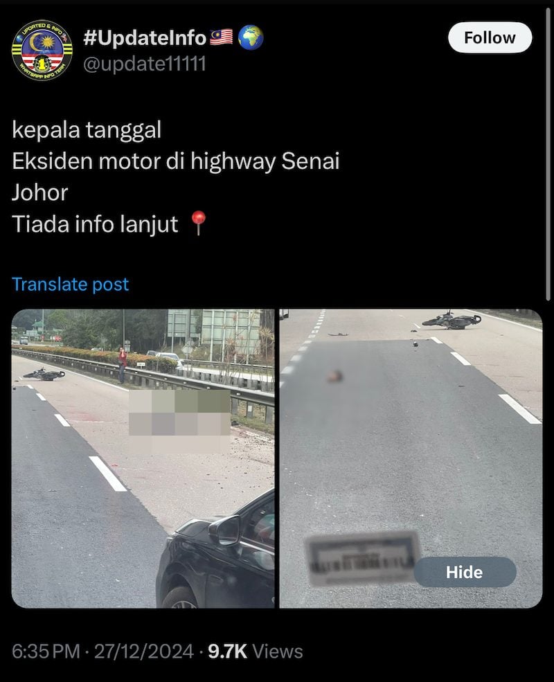 Penunggang motosikal hilang kepala