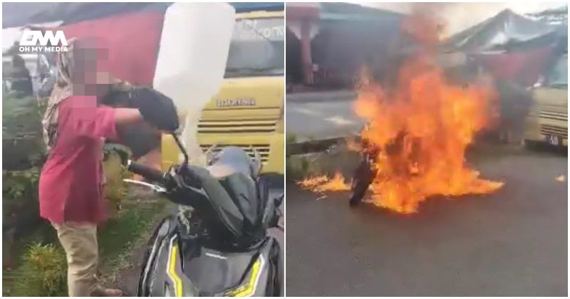 20 bulan tak bayar? Wanita bakar motor, bengang kenderaan ditarik