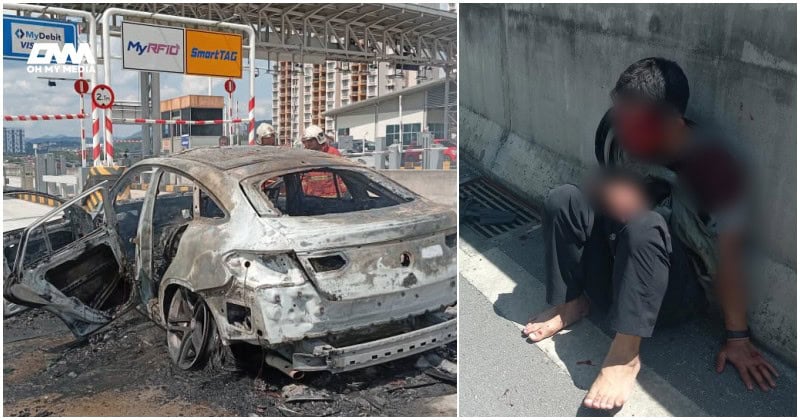 Mercedes Benz terbakar di tol rupanya langgar lari motosikal, netizen kata kifarah!