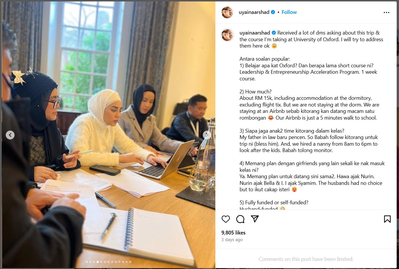 Uyaina Arshad seronok belajar di Oxford