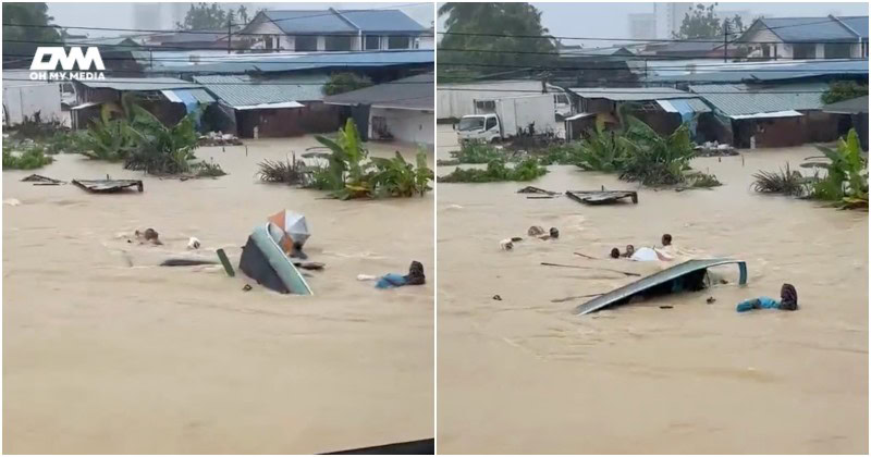 Tular video mangsa banjir hampir dibawa arus, bot karam ketika proses pemindahan