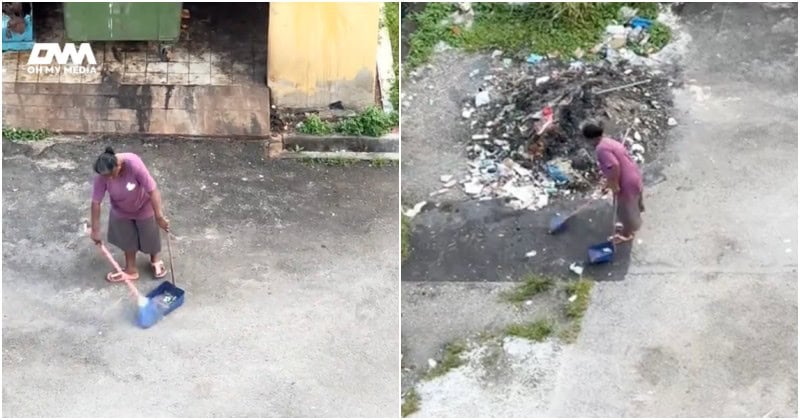 Kerap sapu sampah hingga ke blok rumah sebelah, tindakan rajin auntie dipuji ramai