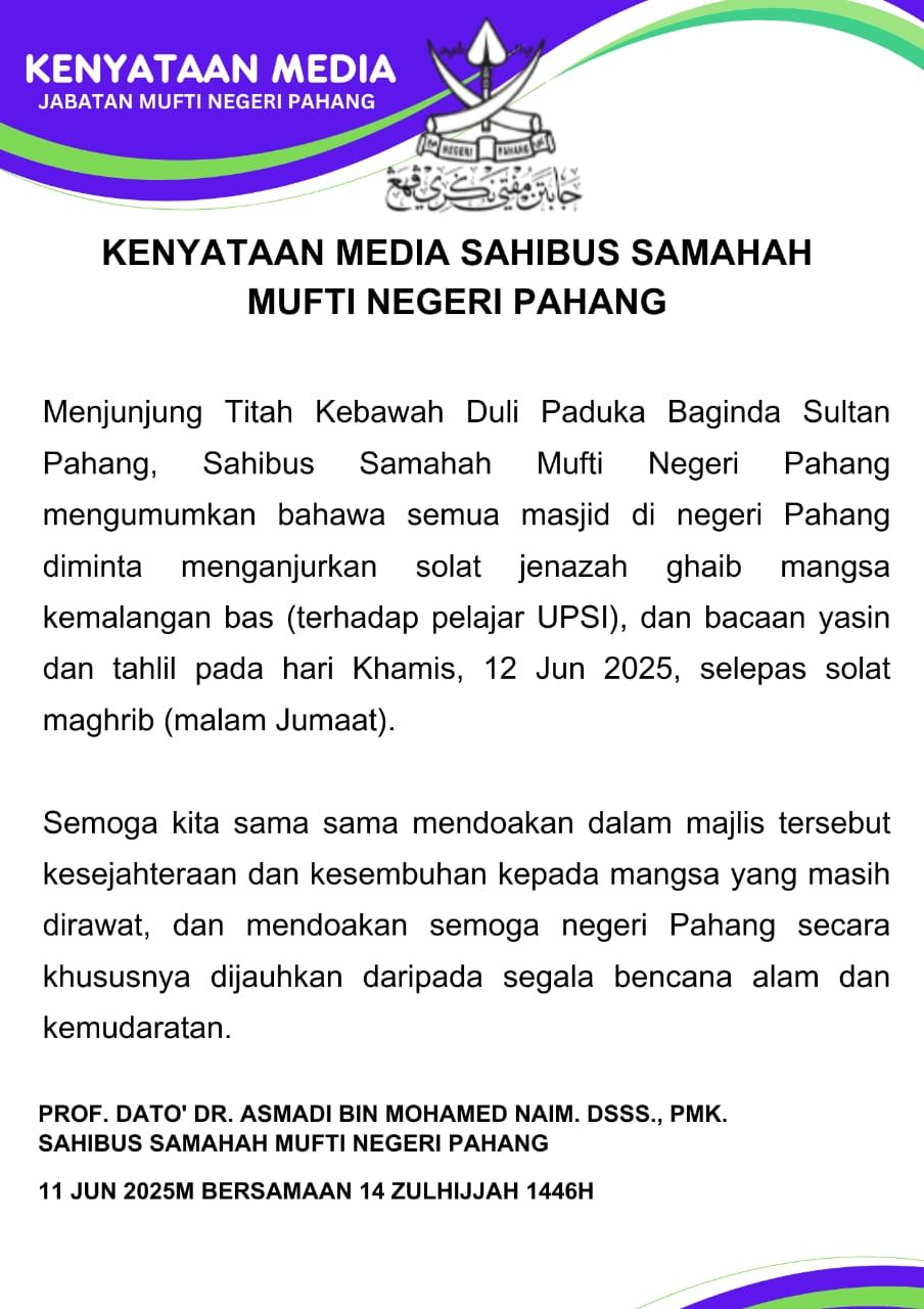 Sultan Pahang titah masjid buat solat ghaib