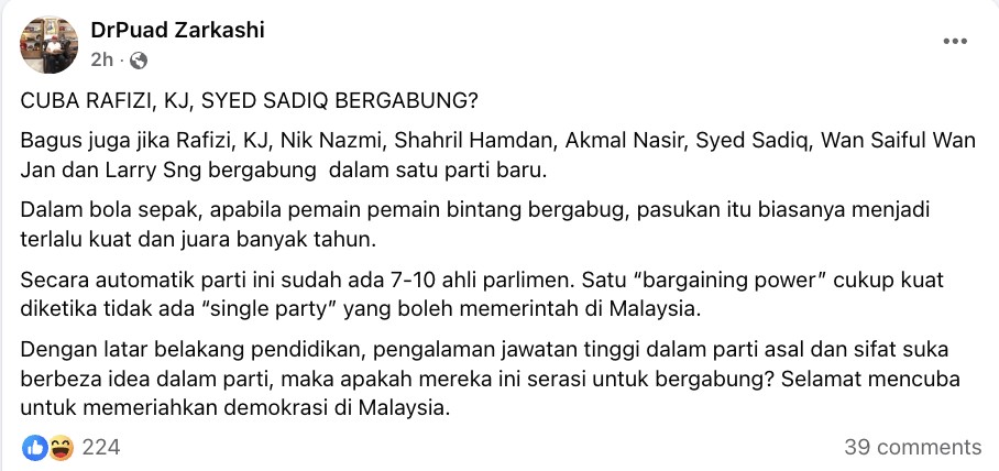 Ahli MKT UMNO sokong idea Syed Saddiq, KJ, Rafizi tubuh parti baharu