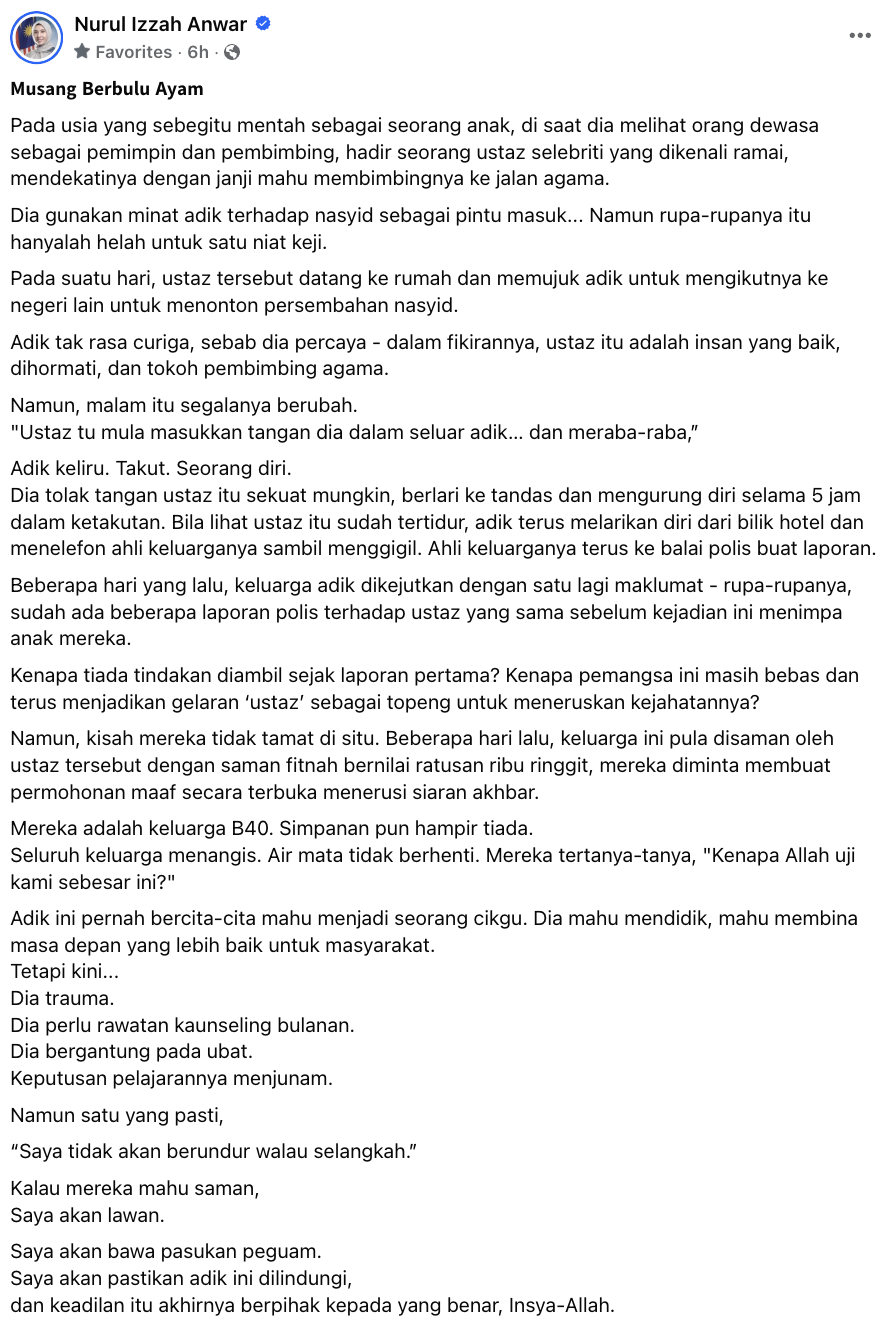 Remaja lelaki ‘diganggu’ ustaz selebriti kena saman, Nurul Izzah nekad beri bantuan