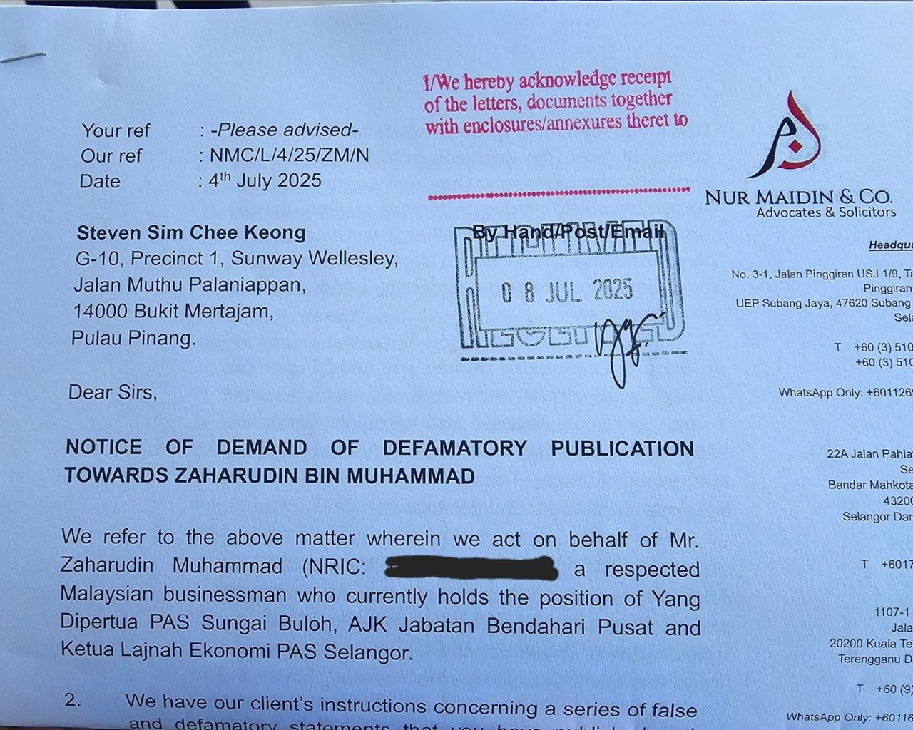 LOD Sim diserah, Zaharudin tuntut permohonan maaf