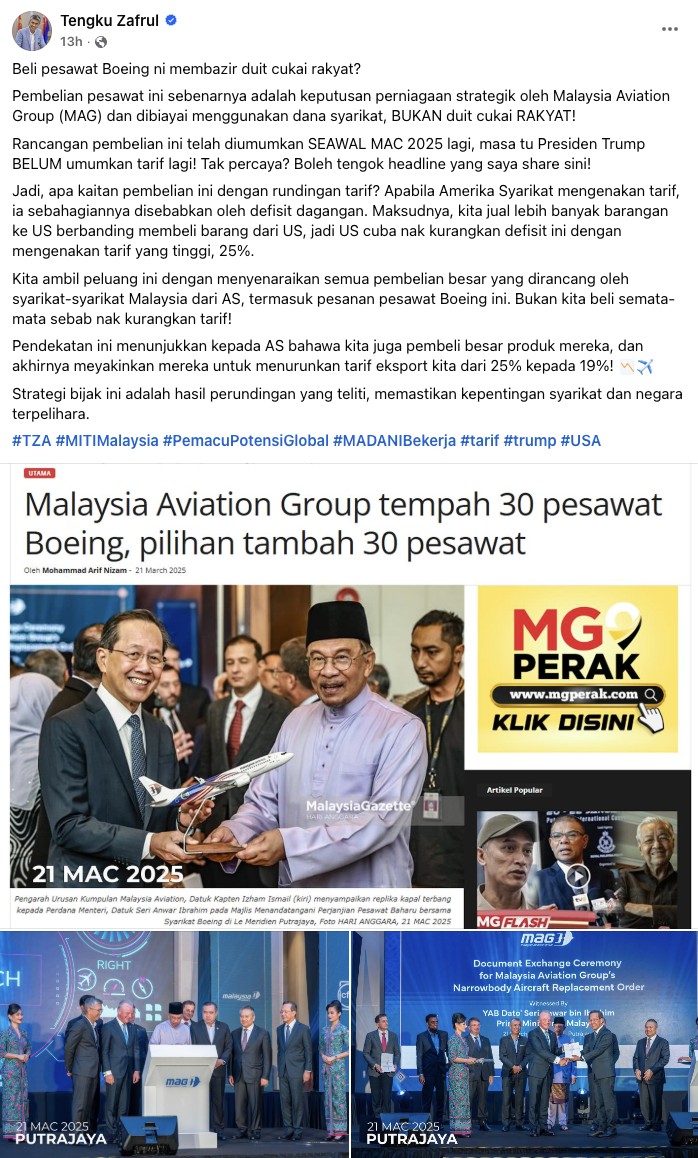 Pembelian Boeing oleh MAG langkah strategik, tak guna duit cukai rakyat -Tengku Zafrul