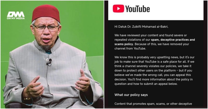 YouTube padam saluran rasmi Dr. Zulkifli, algoritma tersilap tafsir -“Iklan video tipu guna wajah saya..”