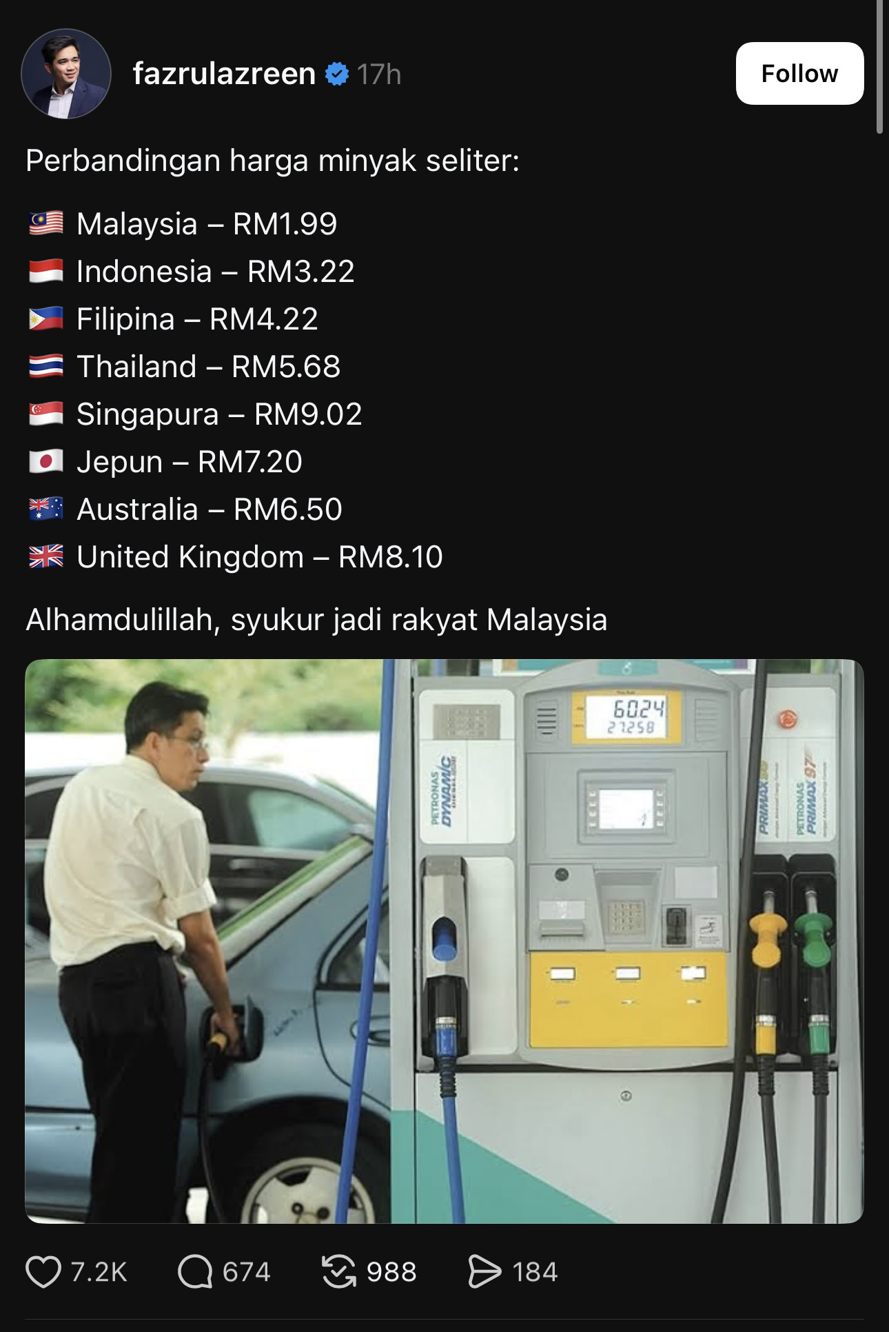 Harga petrol seliter