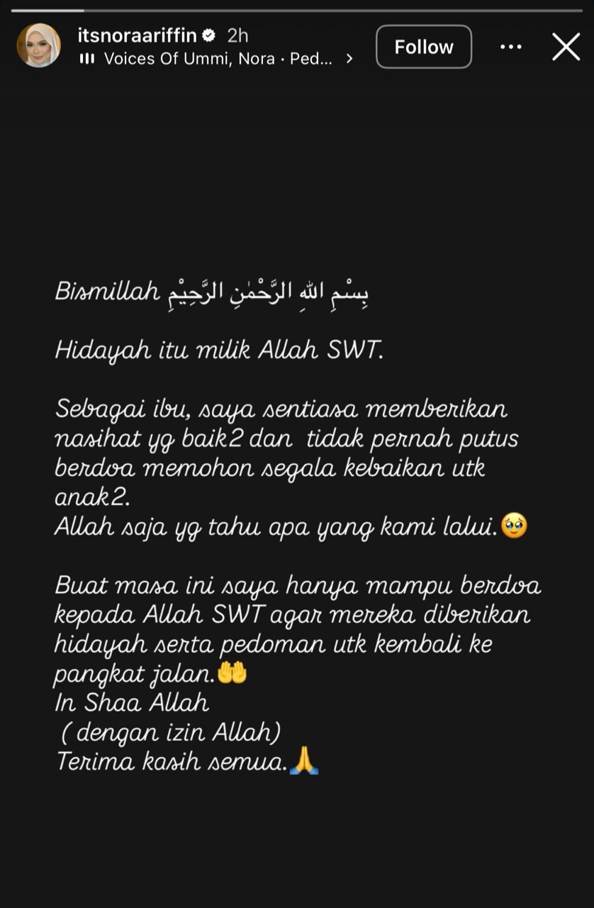 Nora Ariffin hanya mampu doa