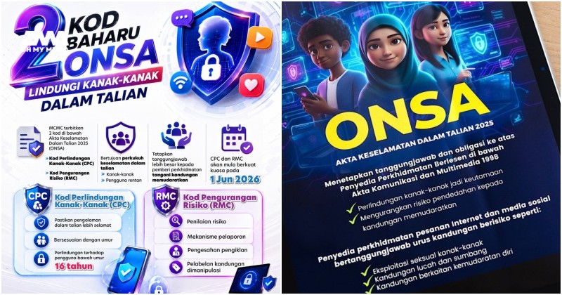 Berkuat kuasa 1 Jun! Bukan sekat, dua kod baharu ONSA perkukuh perlindungan kanak-kanak dalam talian Berkuat kuasa 1 Jun! Bukan sekat, dua kod baharu ONSA perkukuh perlindungan kanak-kanak dalam talian