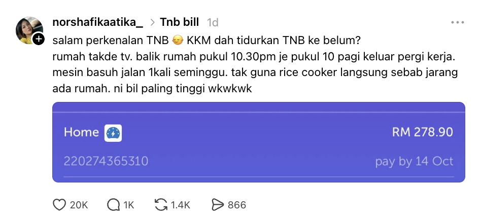 Netizen persoal bil elektrik naik mendadak, TNB tutup ruangan komen di media sosial Netizen persoal bil elektrik naik mendadak, TNB tutup ruangan komen di media sosial